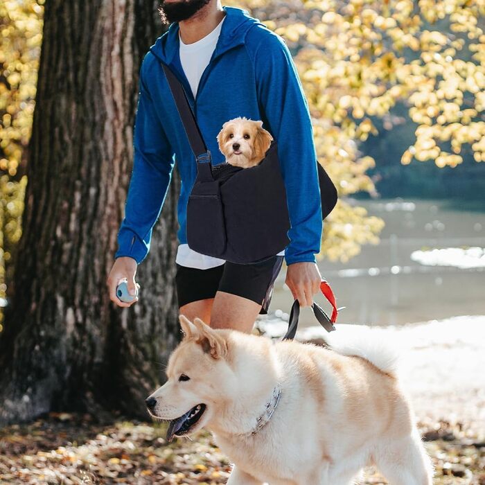 Сумка-переноска для собак та котів Lwuey, чорна, до 8 кг, регульований ремінь, дихаюча, для подорожей