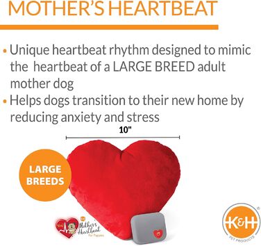 K&H Pet Products заспокійлива іграшка для собак з імітацією серцебиття, подушка-серце, для великих порід, 25,4 см, червона