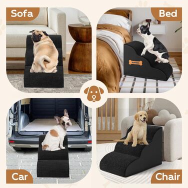 Сходинка для собак та котів ROMROL 3 сходинки - чорна, з неслизьким покриттям, з memory foam, для дому