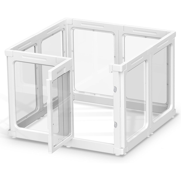 Акриловий вольєр для цуценят, 60 см, прозорий захист для собак, портативний міцний вольєр для собак маленьких та середніх порід, для використання в приміщенні та на вулиці, панелі білого кольору (8 шт.)