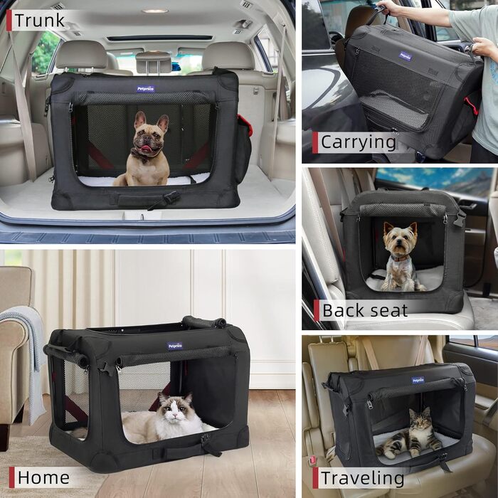 Велика переноска для котів Petprsco, для двох котів або маленьких і середніх собак, м'яка сумка для перевезення тварин 61x43x43 см, для подорожей, з теплою ковдрою, складною мискою та пральною підстилкою