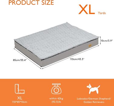 Ортопедична водонепроникна лежанка для великих собак BingoPaw XL 110x85x10 см, сіра, з товстим поролоном, гіпоалергенна
