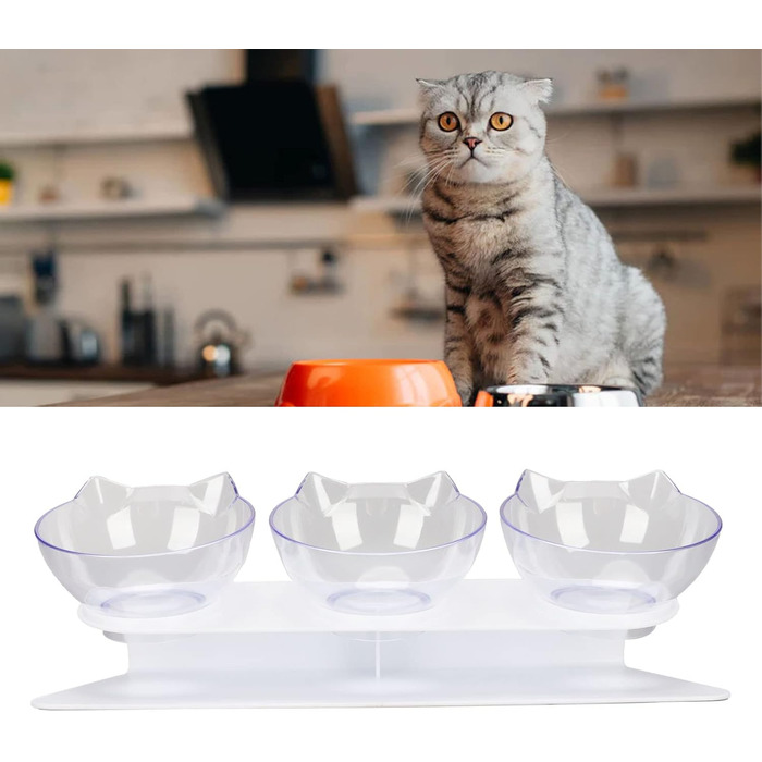 Набір піднятих мисок для котів, 3 прозорі миски на підставці, для котів та маленьких собак