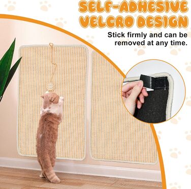 Килимок для дряпання котів, 2 шт., 60 x 40 см, сизаль, з дзвіночком, захист від подряпин