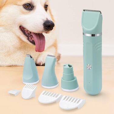 Триммер для собак - набір для догляду за шерстю 4-в-1, акумуляторний, регульовані ножиці для цуценят, зелений