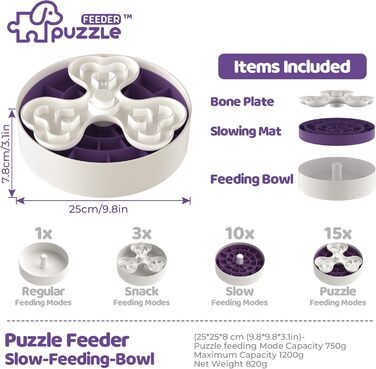 Антишлінговий набір для собак - миска для сухого, вологого та сирого корму | Головоломка для корму для собак для веселих та здорових прийомів їжі | Антишлінговий набір для собак з чотирма лапами, фіолетовий