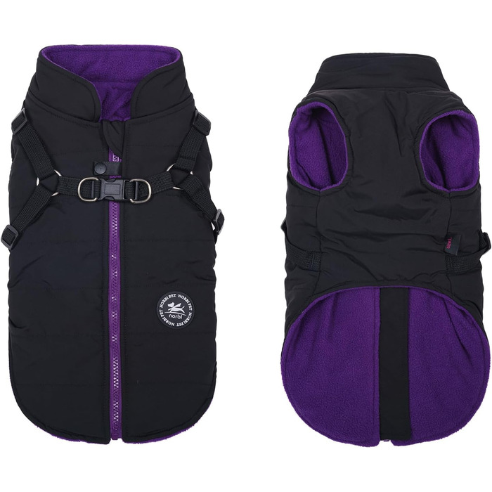 Тепла куртка для собак Norbi, жилет-шлейка для маленьких собак, теплий зимовий костюм 2 в 1, куртка для холодної погоди (M, чорний)