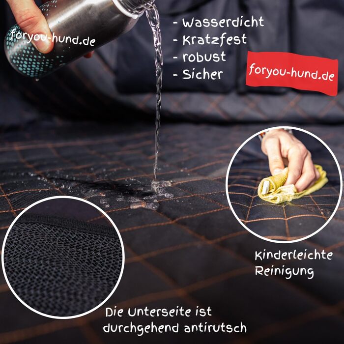 Захист сидінь автомобіля ForYou® з підстилкою для собак - Водовідштовхувальний захист сидінь для собак з боковими панелями та віконцем, стійкий до подряпин, преміум-якість, Made in Germany