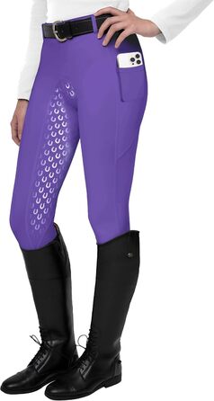 Легінси для їзди верхи FitsT4 Daen з повним силіконовим покриттям, кишенею для телефону та шлевками для ременя (M, світло-фіолетовий)