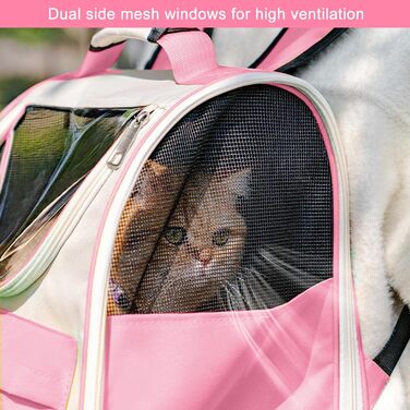 Рюкзак для тварин Surmounty з сітчастим вікном, складний рюкзак для кота/собаки з мискою для їжі та води, водонепроникний оксфорд, об'єм до 15 кг, рожевий