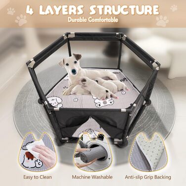 Кінь-вольєр для цуценят шестигранний, 122x65 см, чорний. Ідеально для великих та маленьких порід. Аксесуари для цуценят.