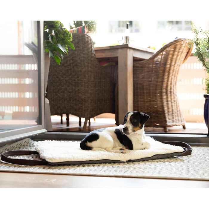 Sleepy Fox® Преміум-дорожнє ліжко для собак - портативний, складаний килимок для годування собак у ресторані з зручними плечовими ременями - красивий та практичний (Новинка! Зшитий стежкою, бежевий, K/M) K/M Новинка! Зшитий стежкою, бежевий