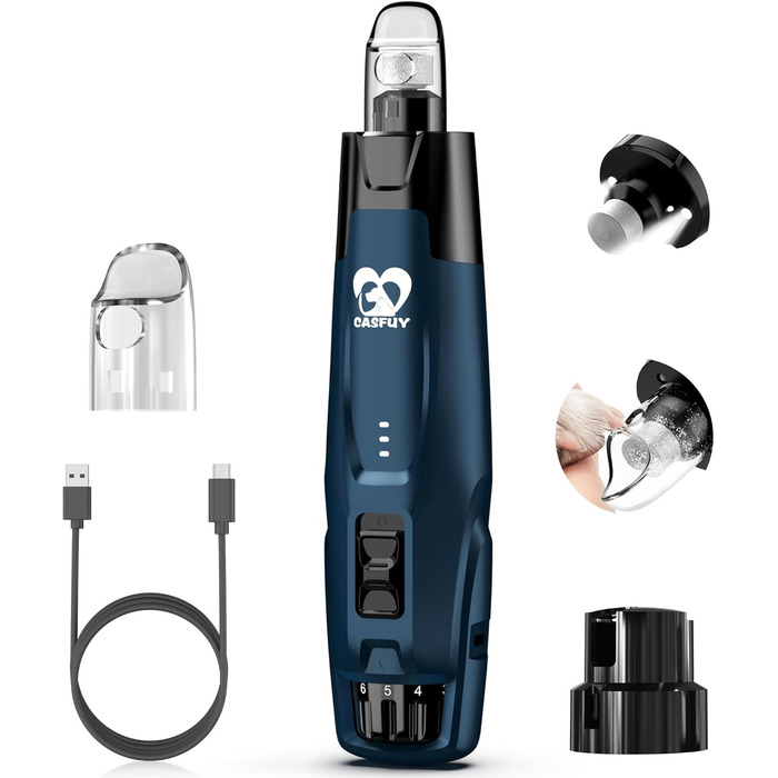 Електричний шліфувальник для собак та котів Casfuy Neue – 6 швидкостей, 2 LED, тиха робота, 7 годин роботи