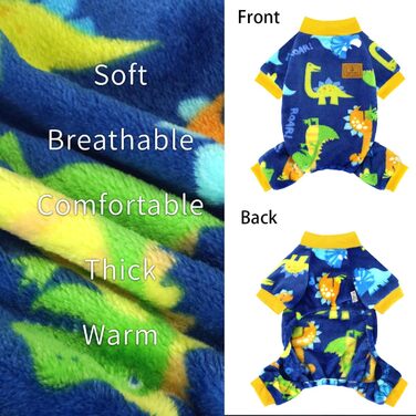 Піжама для собак XPUDAC, фліс, теплий зимовий костюм для собак, дівчаток та хлопчиків, розмір S, блакитний динозавр