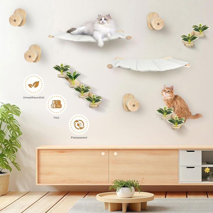 Настінна комплексна система для котів Lohofrnny: драбини, гамаки, когтеточки з натурального дерева, DIY