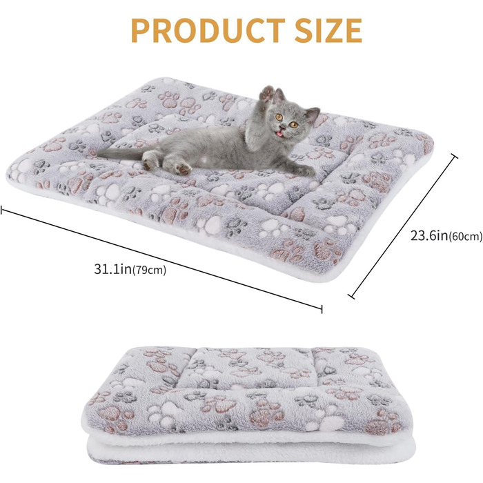 М'який та теплий лежак для собак та котів з флісу, 69x52 см / 79x60 см, сірий з лапками