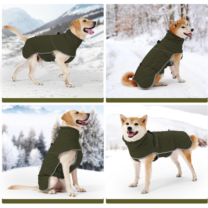 Зимовий водонепроникний теплий одяг для собак Heywean: куртка з кільцем D, флісова підкладка, одяг для собак, куртка для собак, жилет для собак, одяг для маленьких, середніх та великих собак, зелений