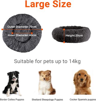 OKPOW Кругле ліжко для собак та котів: м'яке, антистресове, Ø60 см, темно-сірий (M)