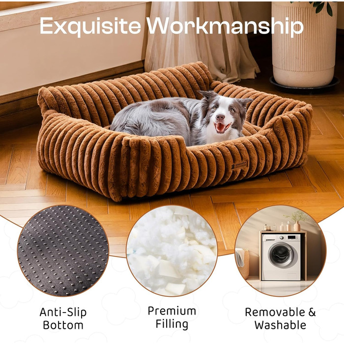 М'яке ліжко для котів та собак MEWOOFUN - зручне лежання, 91x72x30 см, коричневе