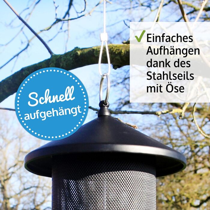 Преміум годівниця для птахів ZooPrinz XL з міцними кільцями та дахом – стійка до погодних умов та довговічна – легко підвішується за допомогою сталевого тросу – 2 моделі на вибір