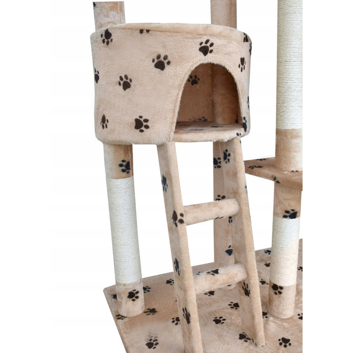 Величезний ігровий комплекс для котів XXL (255 см) — Дряпалка-вежа з гамаком, тунелем та будиночком, бежевий