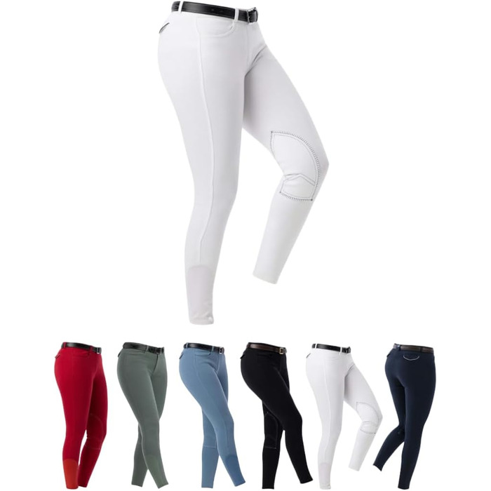 Верхні штани для їзди верхи Riding World Alexandrie для жінок та дітей | Еластичні штани для верхової їзди з накладкою на колінах | з кишенями спереду | Легінси для верхової їзди в шести кольорах | Екіпірування для верхової їзди розмір 104-176 та 32-44 | 