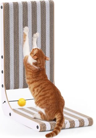 Котячий когтетоп FUKUMARU L-подібний, 68 см, з візерунком смуг, міцний, з іграшкою, для стіни та кута, великий (середній)