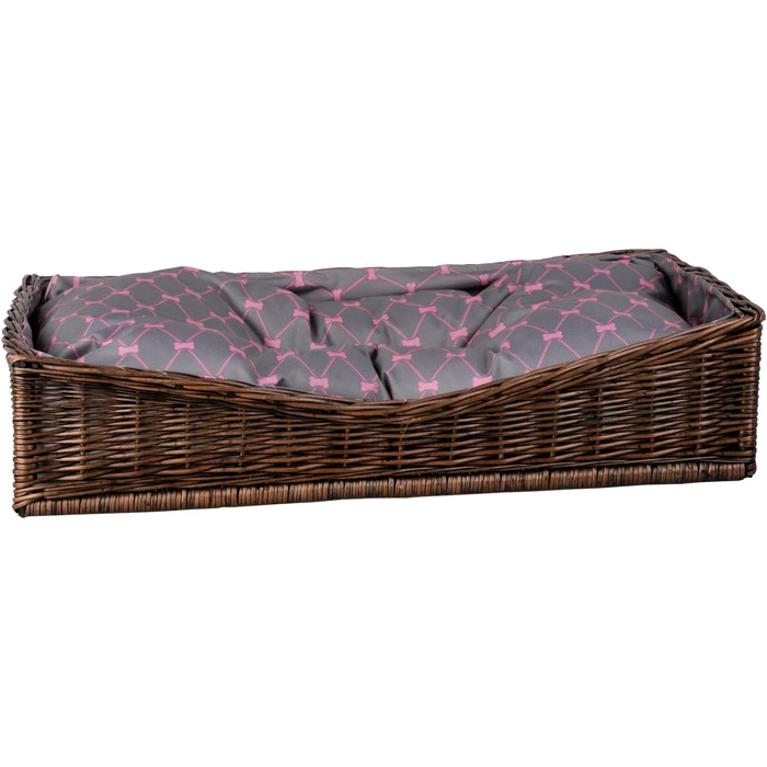 Корзина для собак та котів з плетеної лози, лежанка, 80x50 см, коричнево-сіра