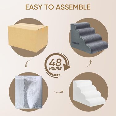 Сходинки для собак та котів PAWSCART, 4-ступеневі, сірі, для ліжка, дивану, з антиковзким покриттям