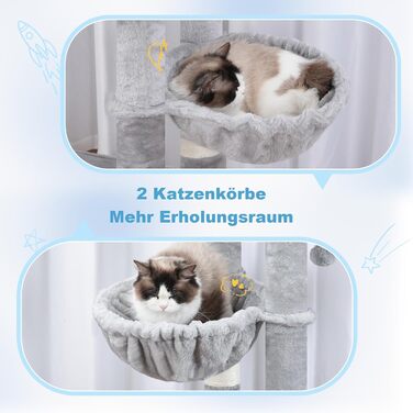 Котячий будиночок Hey-brother Kratzbaum для великих котів та Мейн-кунів, багатоярусний, стабільний, з 2 платформами, 2 будиночками, великою печерею, гребінкою, сірий EMPJ070W