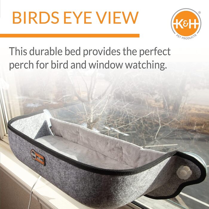 Лежак для котів на вікно з підігрівом K&H EZ Mount, сірий, 68x25,4x27,9 см, екстра глибокий