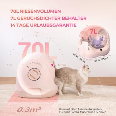 Лотки для котів CATLINK Baymax з автоочищенням, 70л, XXL, 7-рівневий захист від протікання, керування через додаток, розпізнавання кількості котів – підходить для кількох котів, білий (рожевий)