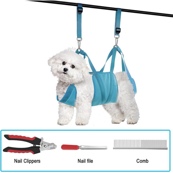 Гамак для грумінгу собак Qcwwy, професійний гамак для догляду за домашніми тваринами з триммером, ножицями та кусачками для нігтів, підходить для стрижки, грумінгу та миття собак (L)