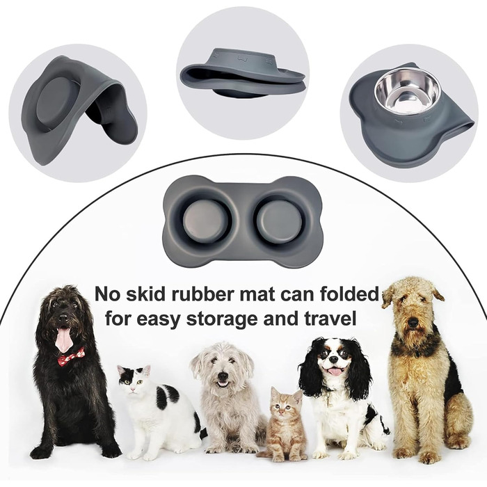 CEASELESLY Миски для собак з нержавіючої сталі, 2 шт по 400 мл, з підставкою з силікону, для собак середніх та малих порід, котів та цуценят, корм для тварин (темно-сірий)