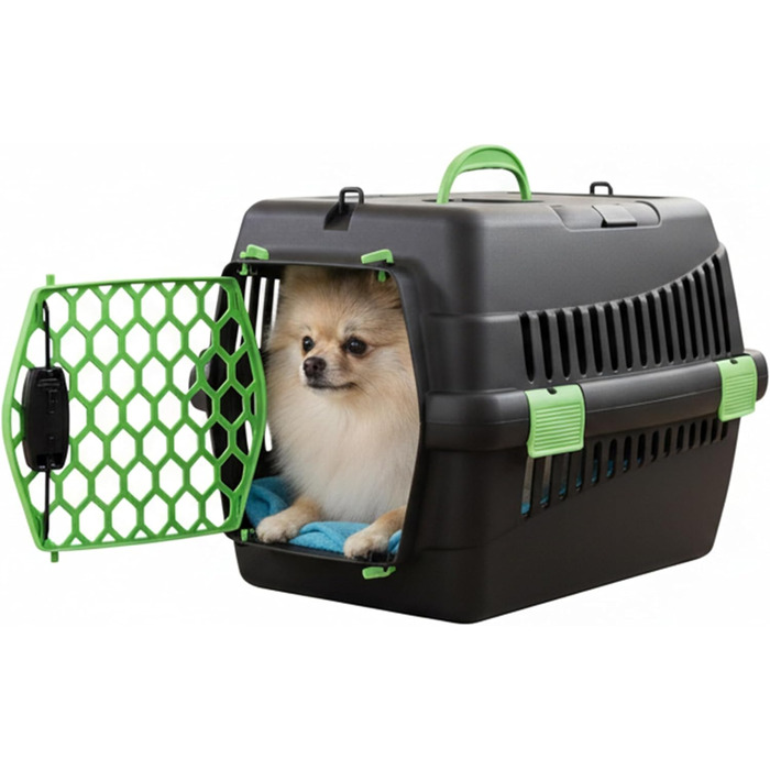 Транспортна переноска для котів та собак HAPPET Tiertransportbox Teddy M, темно-сіра, 56x37x37 см – міцна, добре провітрювана, портативна переноска для подорожей