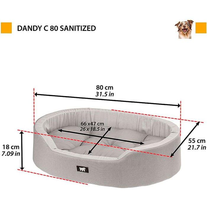 Крісло-ліжко для собак Ferplast, великих порід, сіре, 80 x 55 x 18 см, бавовна, з антибактеріальним та антивірусним захистом, миється