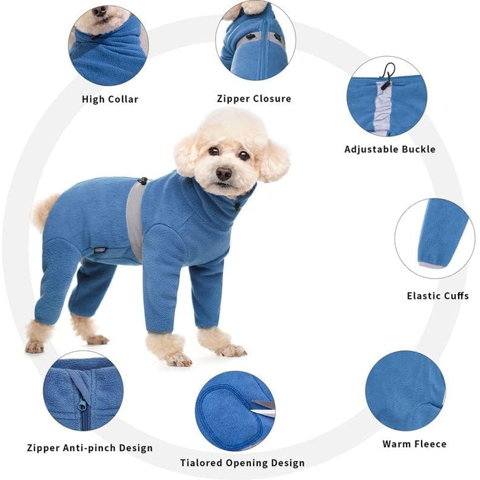 Теплий одяг для собак: куртка, жилет, піжама з флісу для маленьких та середніх собак (синій)