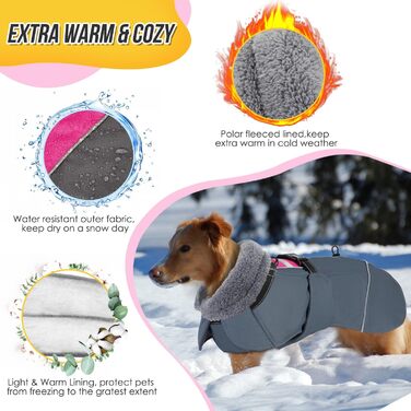 Зимовий собачий одяг SlowTon: водонепроникний, регульований, з флісовою підкладкою та капюшоном, для малих, середніх та великих собак, Tarngrün (Fuchsie, M)