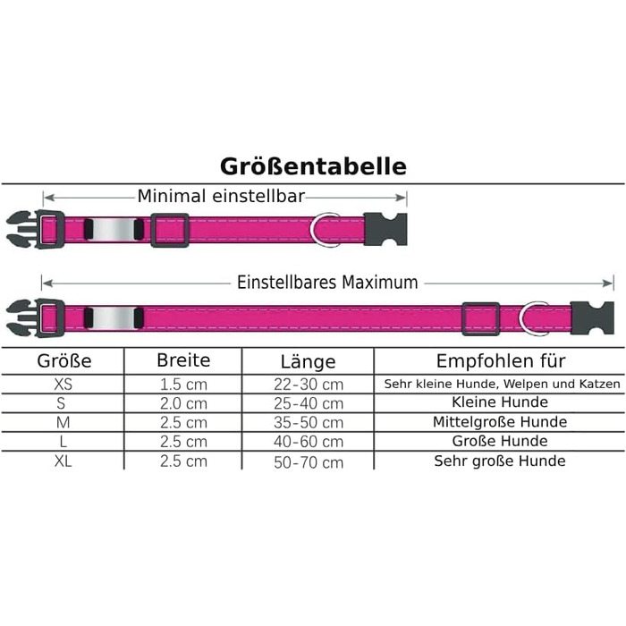 Персоналізований нашийник для собак, з іменем, середнього розміру, 35-50 см, світловідбиваючий (чорний, M)