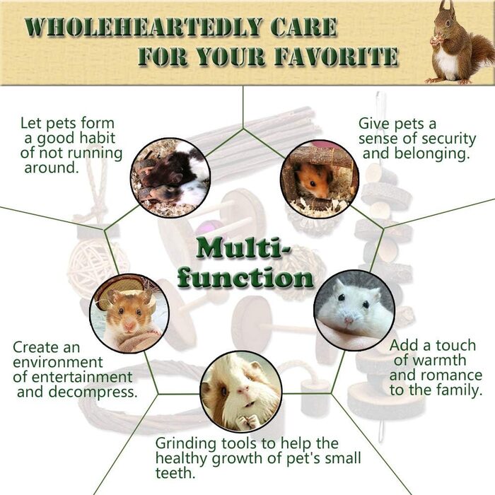 Іграшки для гризунів Goter: набір з 10 шт. з яблуневої деревини. Іграшки для хом'яків, щурів, шиншил. Натуральні ласощі та аксесуари для тварин.