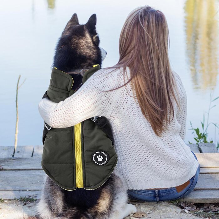 Зимовий теплий одяг для собак: жилет та куртка з повдком, водонепроникний костюм Baumwolle (зелений, S)