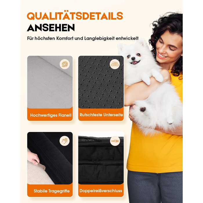 Ортопедичне ліжко для собак XL, корзина для собак, що стирається, з яєцеподібною піною, водонепроникний диван для собак з неслизьким дном та чотиристоронньою подушкою (Чорний, 117x76x19cm)