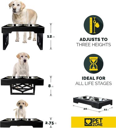Pet Zone Designer Diner регульована підставка з мисками для собак, підвищена, метал, антип ковзання