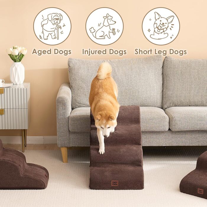 Сходинки для собак EHEYCIGA: 50 см, 4 сходи, з антиковзким покриттям, для маленьких собак, сірий (50 x 40 x 72 см)