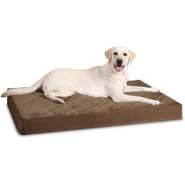 Ортопедичне собаче ліжко для великих собак, вологостійке, знімний та пральний чохол, антиковзаюча підкладка, стеганий матрац для переноски, 119 x 73 см, Колір: Коричневий