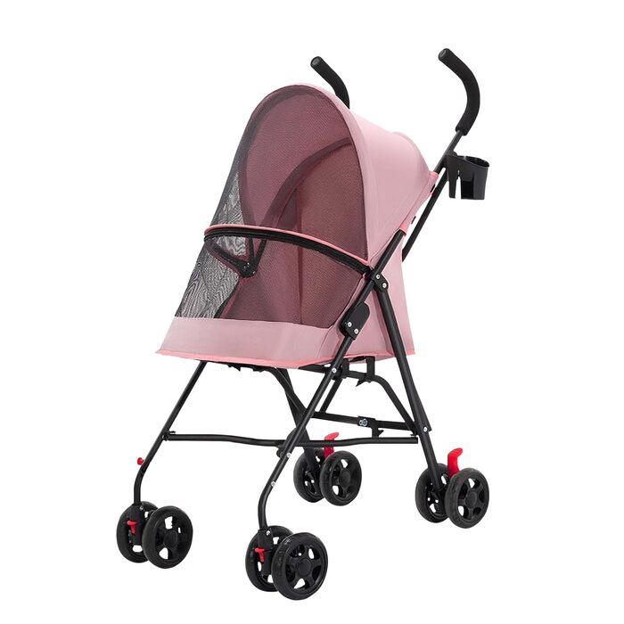 Дитячий візочок для тварин з підсклянником, переносна сумка для собак та котів, складаний, до 15 кг (Рожевий)