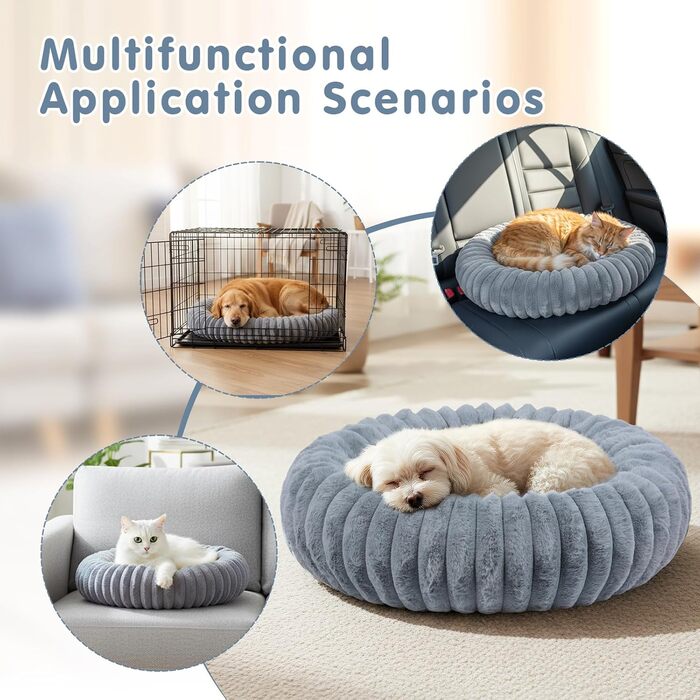 М'яке лежанка для собак та котів Qoosea, донат з підтримкою шиї, 40 см, сірий
