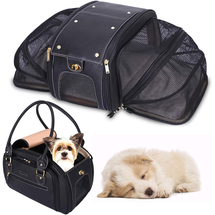 Сумка-переноска для собак та котів PetsHome, чорна, Premium-Nylon, водонепроникна, складна