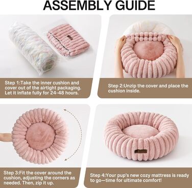 Кругле лежанка для собак MEWOOFUN - м'яке, плюшеве ліжко для маленьких собак та цуценят, рожевого кольору, 76x76x20 см