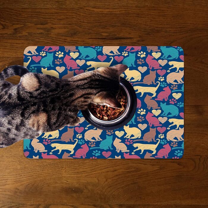Нековзна килимок під годівницю для котів та собак, Dead Set Studio, водонепроникний, з сердечками